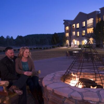 MCM Elegante fire pit at night